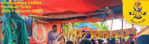 Supa Loaf Marketing Head giving a speech in front of Changamwe Ladies FC during donation event to support women in sports"