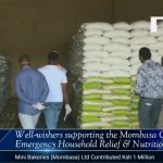 Screenshot from NTV news showing county official receiving donations from well-wishers for COVID-19 relief in Mombasa County